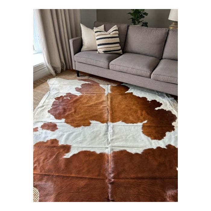 Spotted Brown & White Cowhide Rug - Size: 7' x 7' A-2416